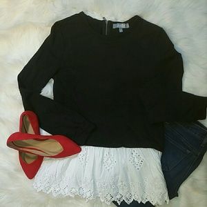 Marled long sleeve top with cotton trim